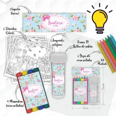 Kit Massinha + Giz + Bolha Jardim Encantado Personalizado - artesanato de Mi Papelaria Criativa