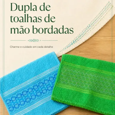 Kit 2 peças - toalhas de mão bordadas 1 - artesanato de Djulik