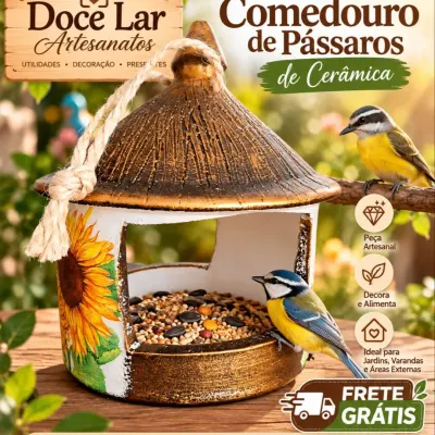 Comedouro De Pássaro De Cerâmica Artesanal Girassol Rústico - artesanato de Doce Lar Artesanatos