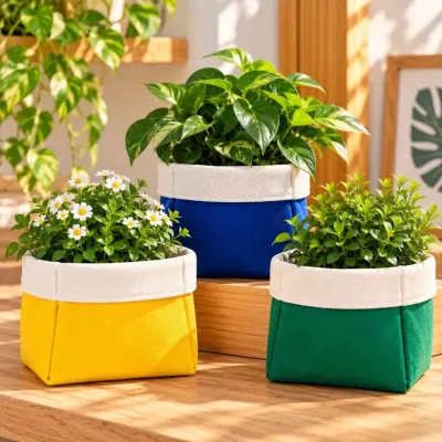 Cachepô 11cm Cores Vivas Lona e Tecido - Centro de Mesa e Lembrancinha - 100% Algodão - artesanato de Craft.Mimo