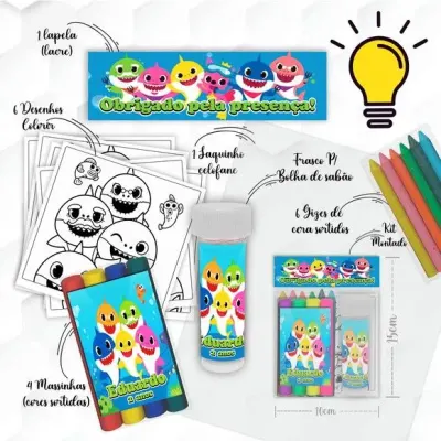 Kit Massinha + Giz + Bolha Baby Shark Personalizado - artesanato de Mi Papelaria Criativa