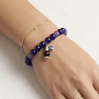 Pulseira em porcelana e ametista - artesanato de Donna