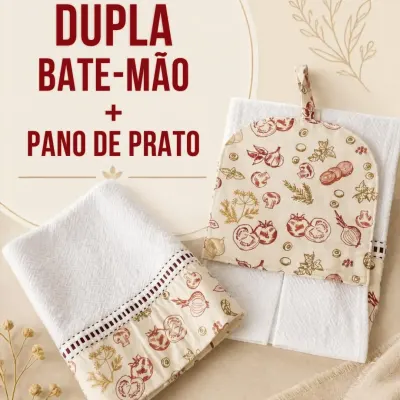 Kit 2 peças - Pano de prato e bate mão 5 - artesanato de Djulik