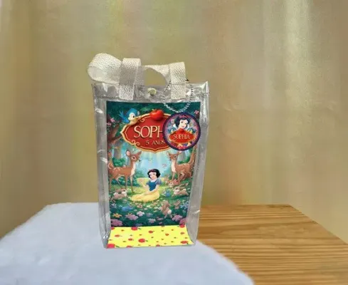 Sacola Transparente Branca de Neve Personalizado - artesanato de Artmanha Lembrancinhas