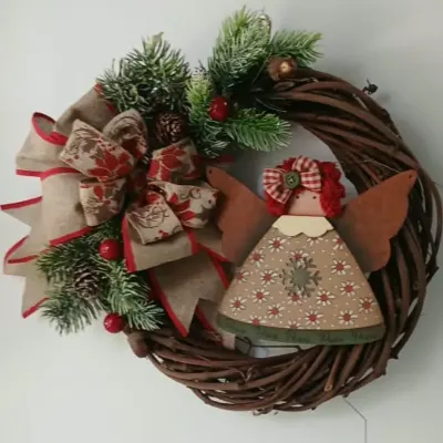 Guirlanda Natal Anjo Paz - Peace - artesanato de Flor Seca Casa e Ambiente