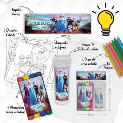 Kit Massinha + Giz + Bolha Frozen Personalizado - artesanato de Mi Papelaria Criativa