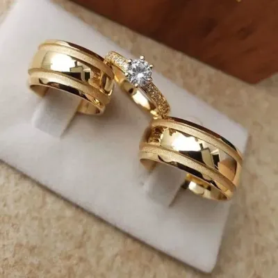 Alianças de Ouro 18k 8mm 16grs Casamento + Anel Solitário - artesanato de TM JOIAS