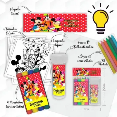 Kit Massinha + Giz + Bolha Turma do Mickey Personalizado - artesanato de Mi Papelaria Criativa