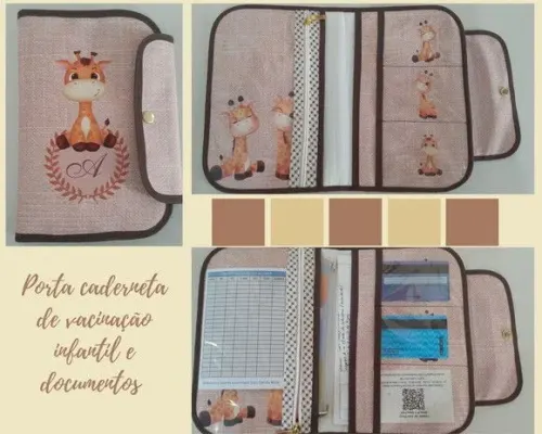 PORTA DOCUMENTOS INFANTIL - GIRAFINHA - artesanato de Innovare Studio