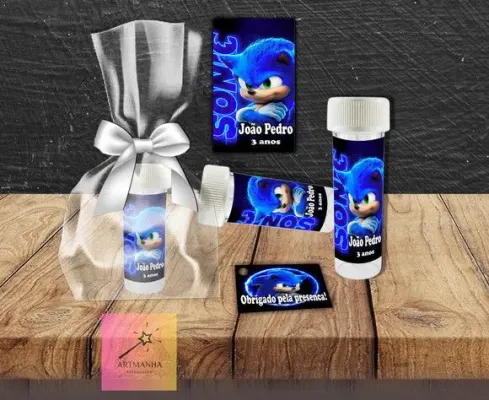 Bolha de Sabão Sonic Personalizada - artesanato de Artmanha Lembrancinhas
