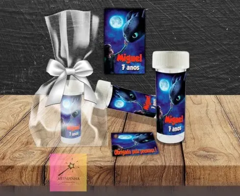 Bolha de Sabão Como Treinar o Seu Dragao Personalizada - artesanato de Artmanha Lembrancinhas