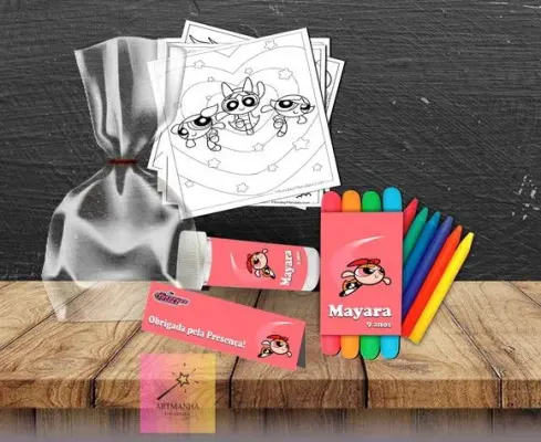 Kit Massinha + Giz + Bolha Florzinha Personalizado - artesanato de Artmanha Lembrancinhas