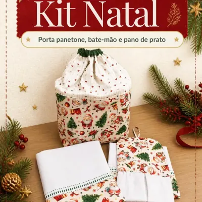 Kit Natal - Porta panetone + bate mão + pano de prato 1 - artesanato de Djulik