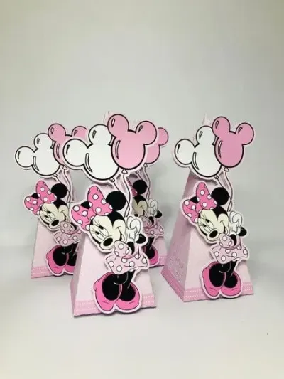 Caixa Cone Minnie Rosa - artesanato de Fina Essência Papelaria Personalizada