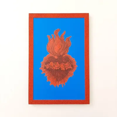 Poster Sagrado Coração Antigo AZ - artesanato de Estudio Bananeira
