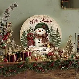 Placa decorativa MDF 33 cm Guirlanda de Natal enfeite de porta Boneco de Neve Presentes - artesanato de Limão e Amora Festas