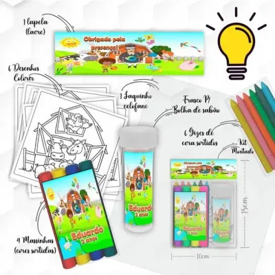 Kit Massinha + Giz + Bolha Bita Personalizado - artesanato de Mi Papelaria Criativa
