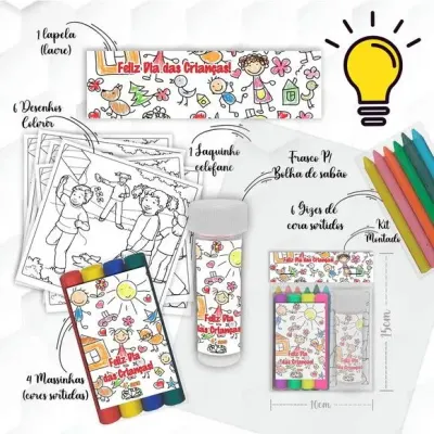 Kit Massinha + Giz + Bolha Dia das Crianças Personalizado - artesanato de Mi Papelaria Criativa