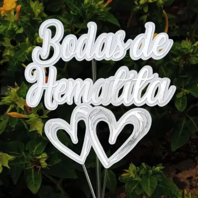 Topo de Bolo Bodas de Hematita - artesanato de PAPCRIE