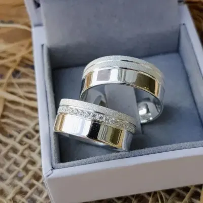 Par Alianças Prata 950 Namoro 8mm + Anel Compromisso - artesanato de TM JOIAS