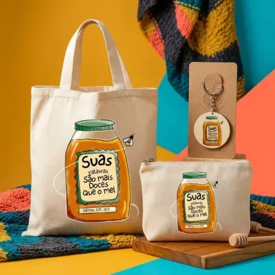 Kit Ecobag Necessaire E Chaveiro Presente Feminino Criativo Palavras Doces como Mel - artesanato de Limão e Amora Festas