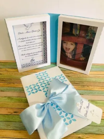 Caixa Lembrancinha com Foto para Padrinhos de Batismo - artesanato de Fina Essência Papelaria Personalizada