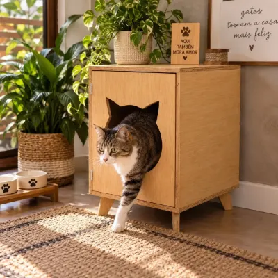 🐾 Caixa de Areia para Gatos em Madeira – Casinha Pet