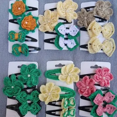 Kit Acessório Cabelo Crochê Linha de Seda Presilha Tic Tac Grande 5,5cm - 4 Peças - artesanato de Ponto Artesanal