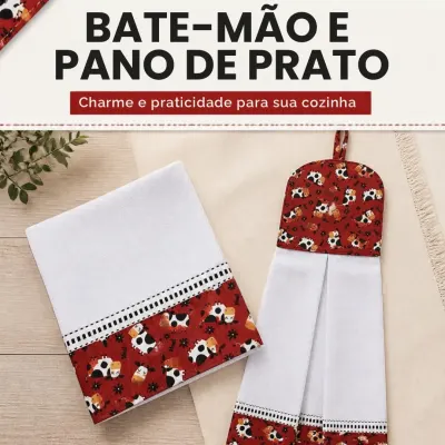 Kit 2 pecas - Pano de prato e bate mão 3 - artesanato de Djulik