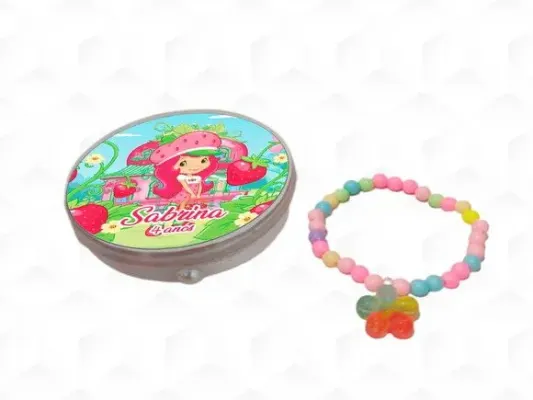 Latinha + Pulseira Moranguinho Personalizada - artesanato de creativitybynina