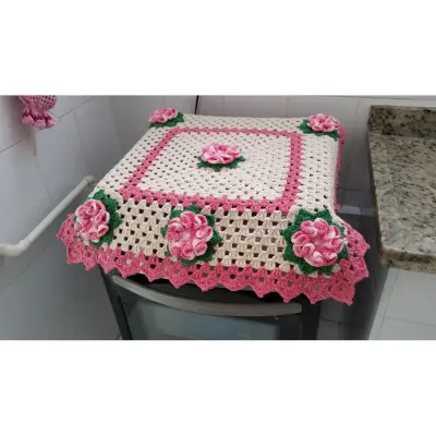 Capa para Fogão 04 Bocas em Crochê Flores Rosa - artesanato de Mari Crochê feito com carinho!