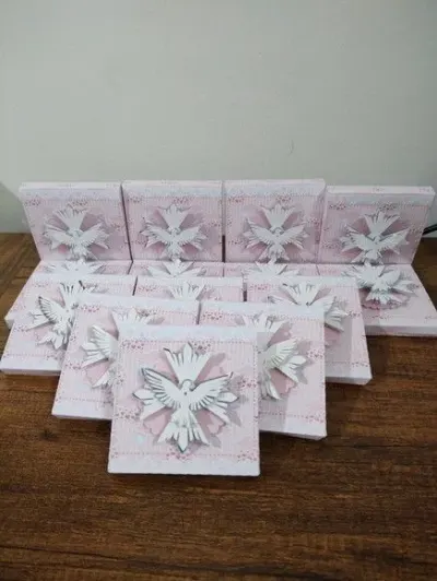 Caixa Lembrancinha Batizado em 3d com Terço - artesanato de Emejhu Personalizados