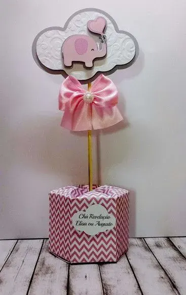 Centro de mesa chá elefantinho rosa - artesanato de Fina Essência Papelaria Personalizada