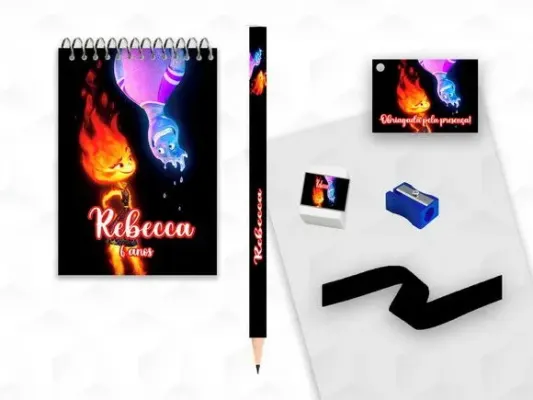 Bloquinho+ Borracha e Apontador Elementos Personalizada - artesanato de creativitybynina