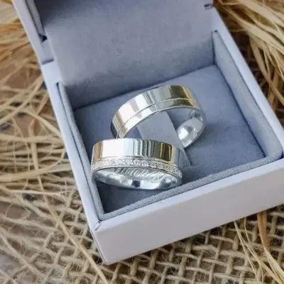 Par Alianças Prata 950 Namoro 6mm + Anel Compromisso - artesanato de TM JOIAS