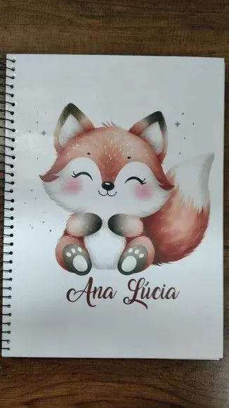 Caderno Capa Dura Grande Espiral 80fls - Raposinha 2 - artesanato de Emejhu Personalizados
