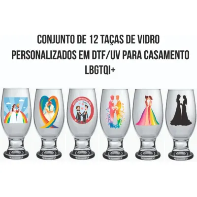 Conjunto de 6 Taças de Vidro 250 ml Personalizadas a Pedido do Cliente para Casamentos Lbgtqi+ - artesanato de Kharmo Arts Camisetas e Brindes Personalizados