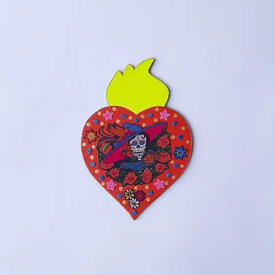 Enfeite de Parede Catrina Vermelha - artesanato de Estudio Bananeira