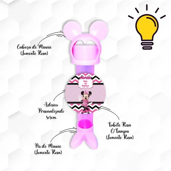 Tubete Minnie com Pés e Cabeça Personalizado - feito à mão por Mi Papelaria Criativa