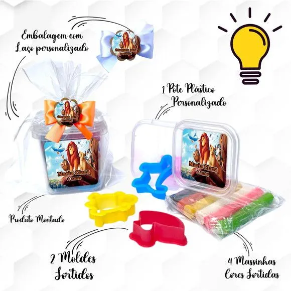 Massinha no Pote com Cortadores Rei Leão Personalizada - feito à mão por Mi Papelaria Criativa