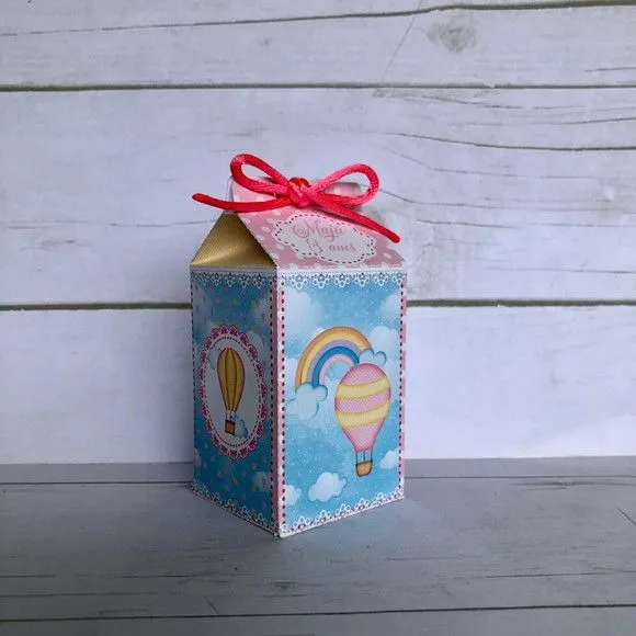 Mini Caixa Milk Balão de ar quente menina - artesanato de Fina Essência Papelaria Personalizada