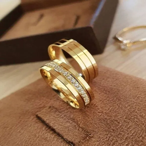 Alianças de Casamento Ouro 18k 6mm 6grs + Anel Solitário - artesanato feito à mão por TM JOIAS