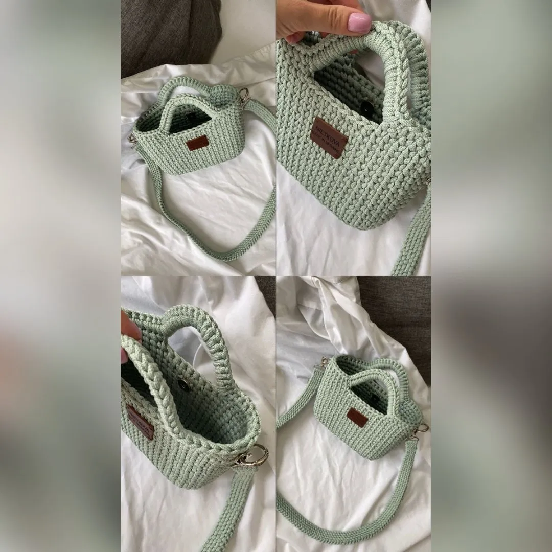 Bolsa Compacta de Crochê Verde Menta – Alça Dupla e Fechamento Seguro - foto 2
