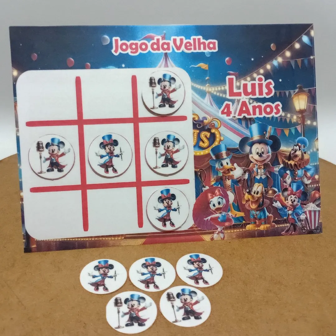 Lembrancinhas Jogo da Velha Personalizado Tema Mickey Circo🎪 - artesanato feito à mão por Ed  Silva Papelaria de Festa Infantil