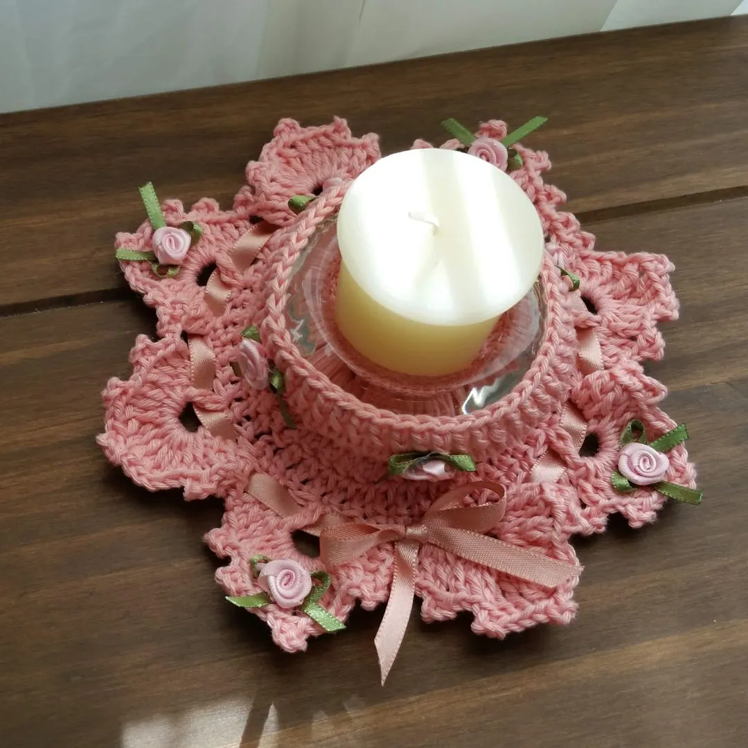 Par de Porta Velas em Crochê Pêssego - foto 2