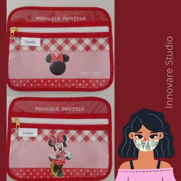 Case porta máscaras dupla face - Minnie - feito à mão por Innovare Studio