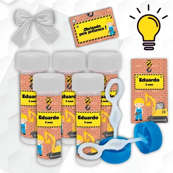 Bolinha de Sabão Construção Personalizada - artesanato feito à mão por Mi Papelaria Criativa