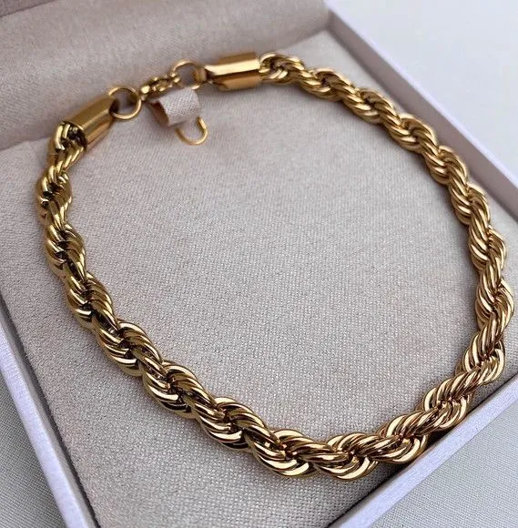 Pulseira Cordão Baiano Masculina Banhada 5,5mm 17grs 21cm - artesanato feito à mão por TM JOIAS