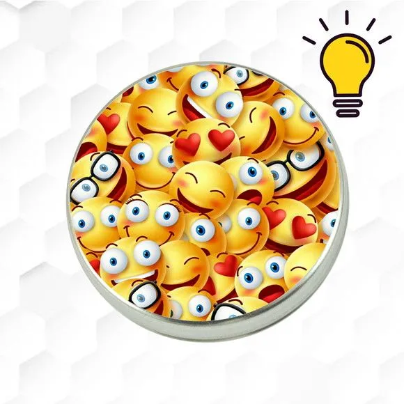 Latinha Metalizada Emojis Personalizada - feito à mão por Mi Papelaria Criativa