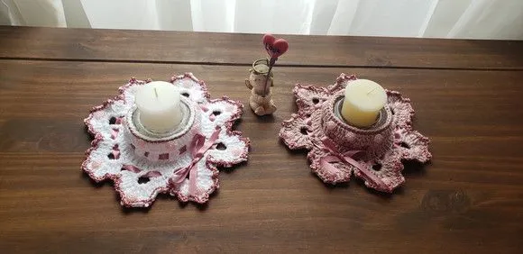 Conjunto de Porta Velas em Crochê Camafeu - foto 4